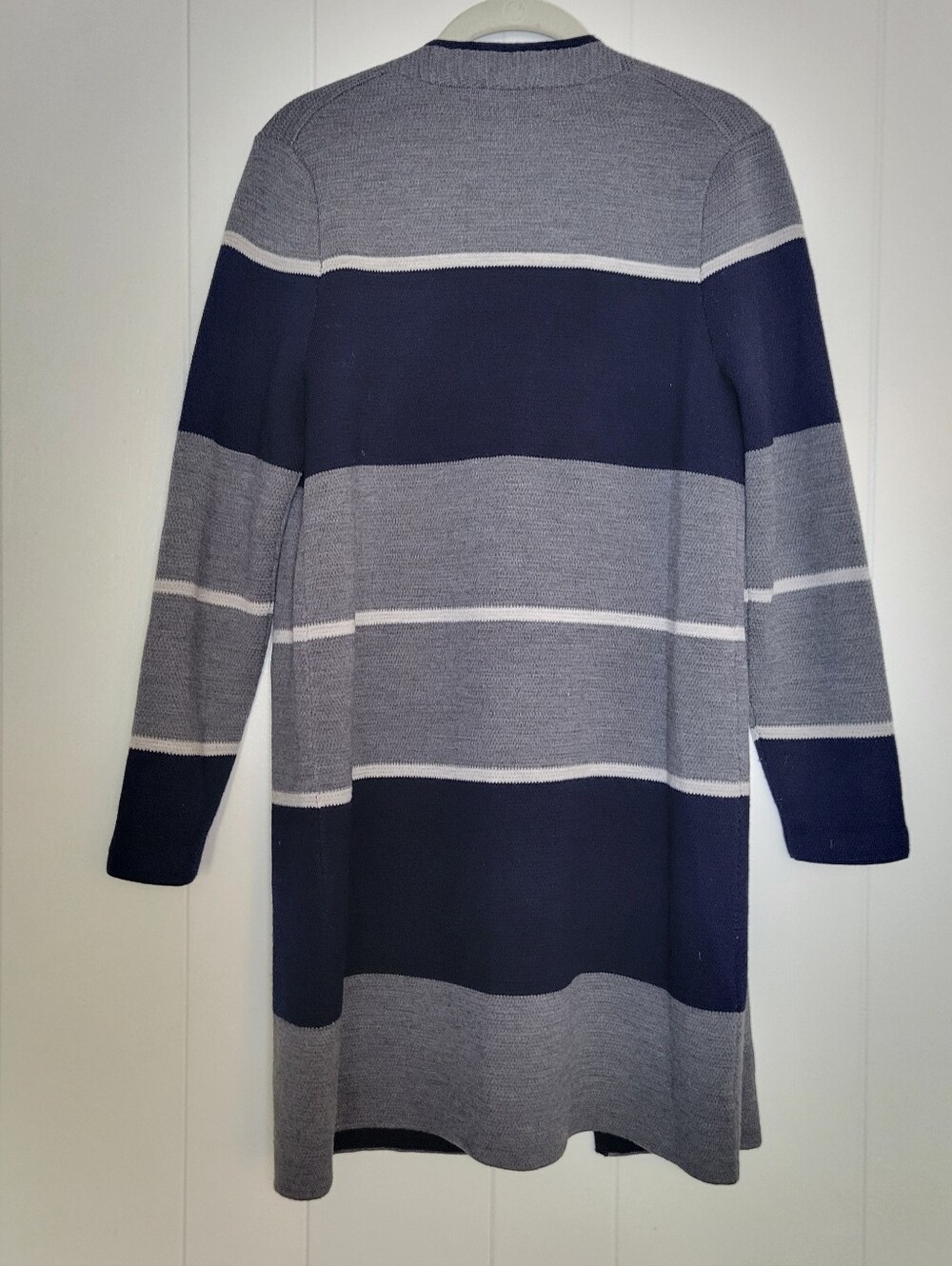 Talbots Striped Merino Wool Double Face Duster Cardigan Sweater Blue Gray MP - Picture 7 of 10